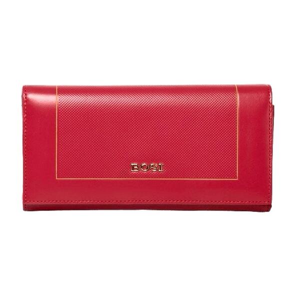 BOSI Yolette Red Leather Tri-Fold Wallet | Zip Coin Pocket NWOT Designer Gift - Picture 1 of 10